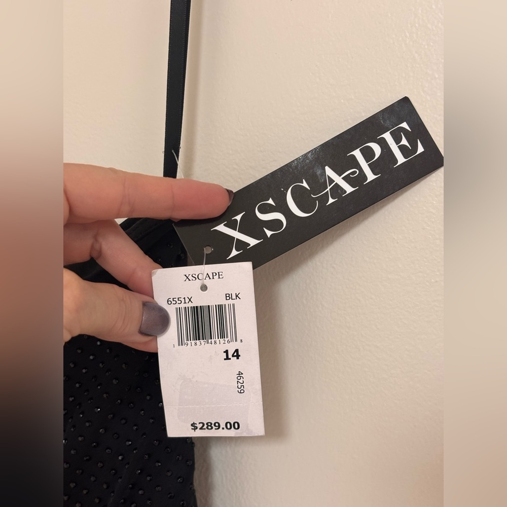 Xscape Black Dress One Shoulder Evening Gown Sexy Slit Formal Bodycon Maxi 14 - Picture 12 of 12